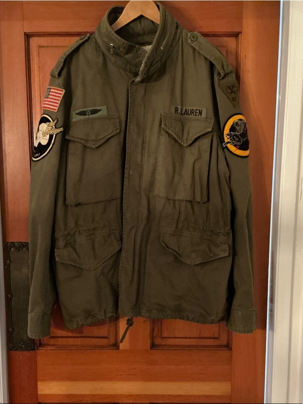 Ralph Lauren Olive Green Military Field Jacket with Patch Details